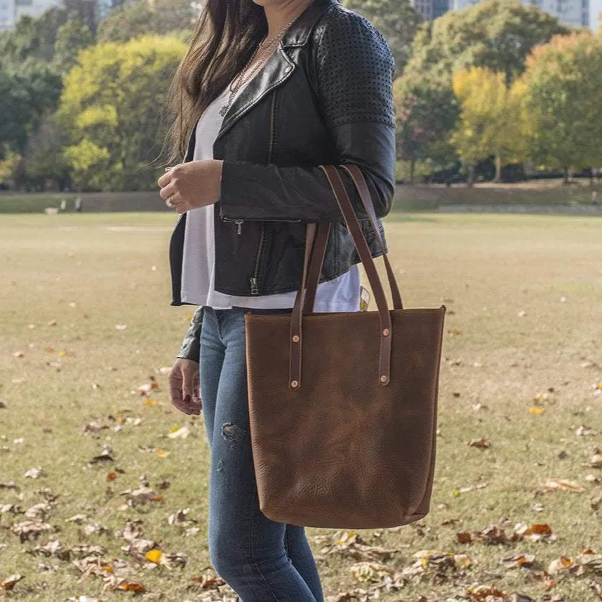 AVERY LEATHER TOTE BAG - SLIM LARGE - SADDLE