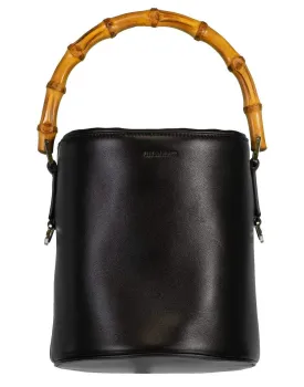 Bamboo Handle Soft Bucket Bag