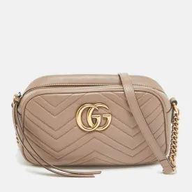 Beige Matelass&eacute; Leather Small GG Marmont Camera Shoulder Bag