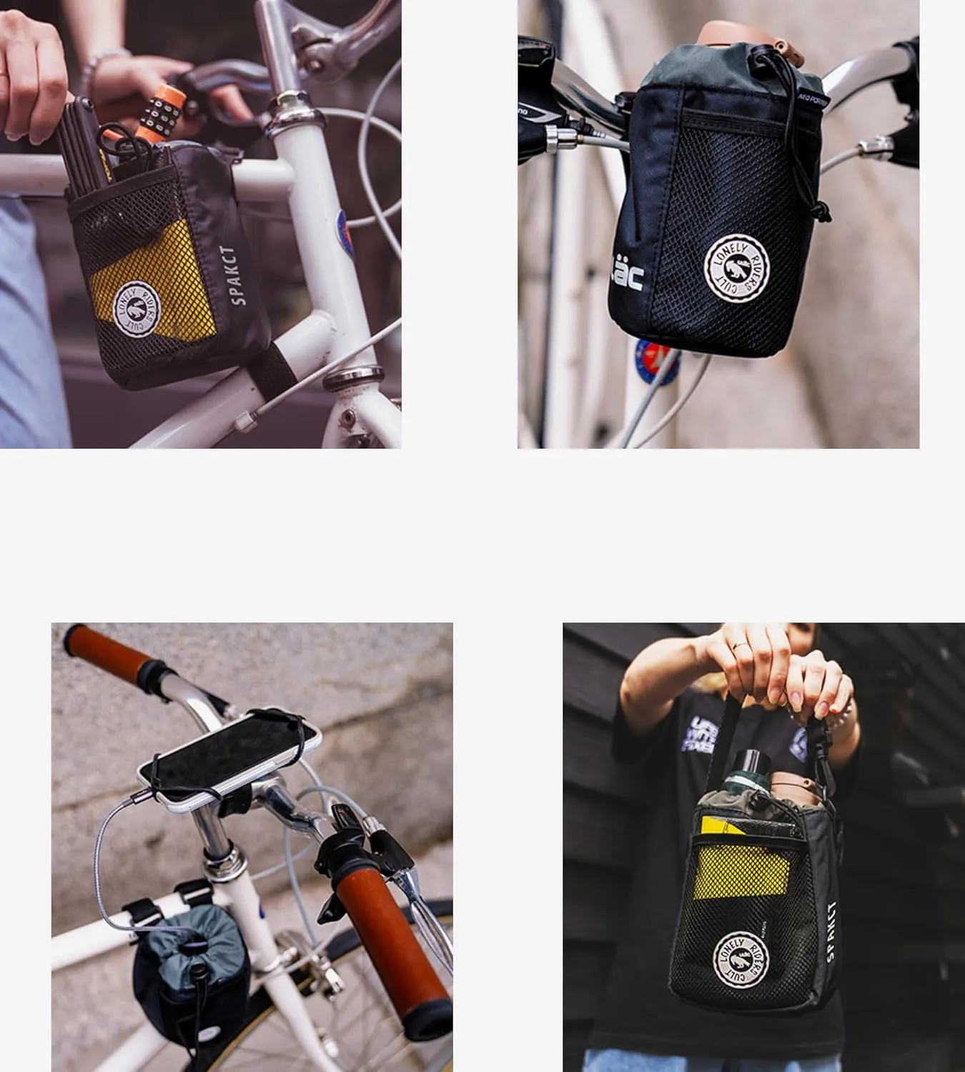 Bike Stem and Handlebar Bag, Top Tube Waterproof Bicycle Frame Basket, Snack Bag Accessories for Cycling (Black)