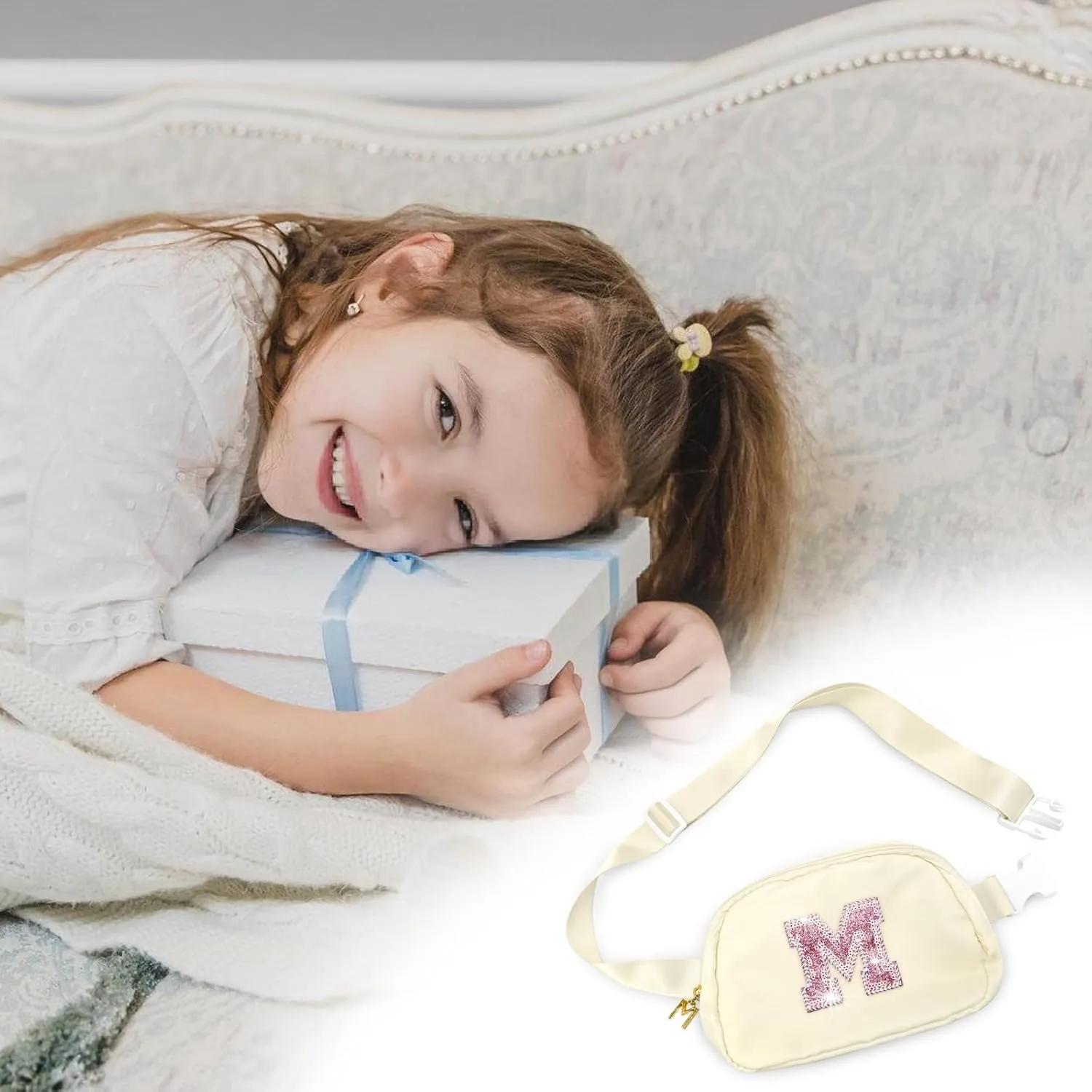 Birthday Gifts for 3 4 5 6 7 8 9 10 11 12 13 Year Old Girls Teens Kids,Initial Fanny Packs for Girls,Personalized Belt Bag for Daughter Sister,Cute Fashion Stuff,Monogrammed Gifts M