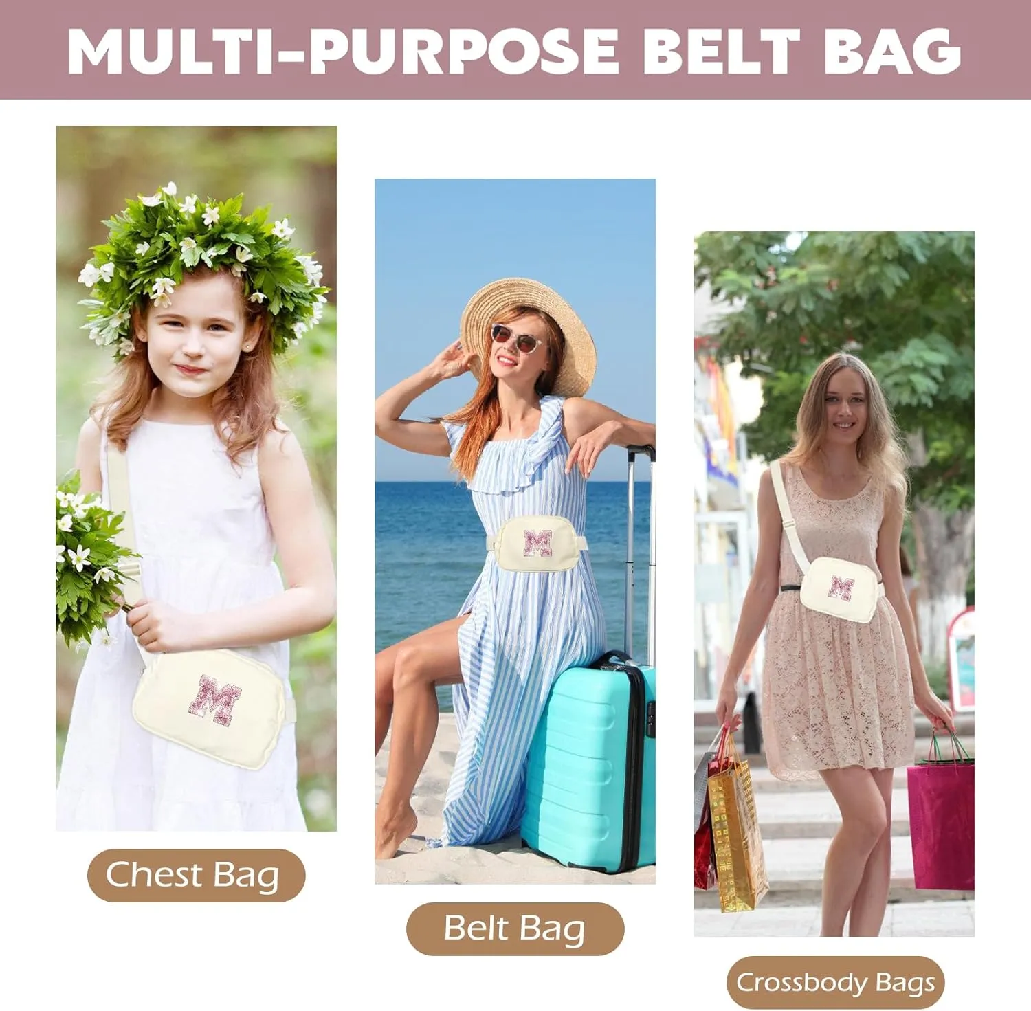 Birthday Gifts for 3 4 5 6 7 8 9 10 11 12 13 Year Old Girls Teens Kids,Initial Fanny Packs for Girls,Personalized Belt Bag for Daughter Sister,Cute Fashion Stuff,Monogrammed Gifts M