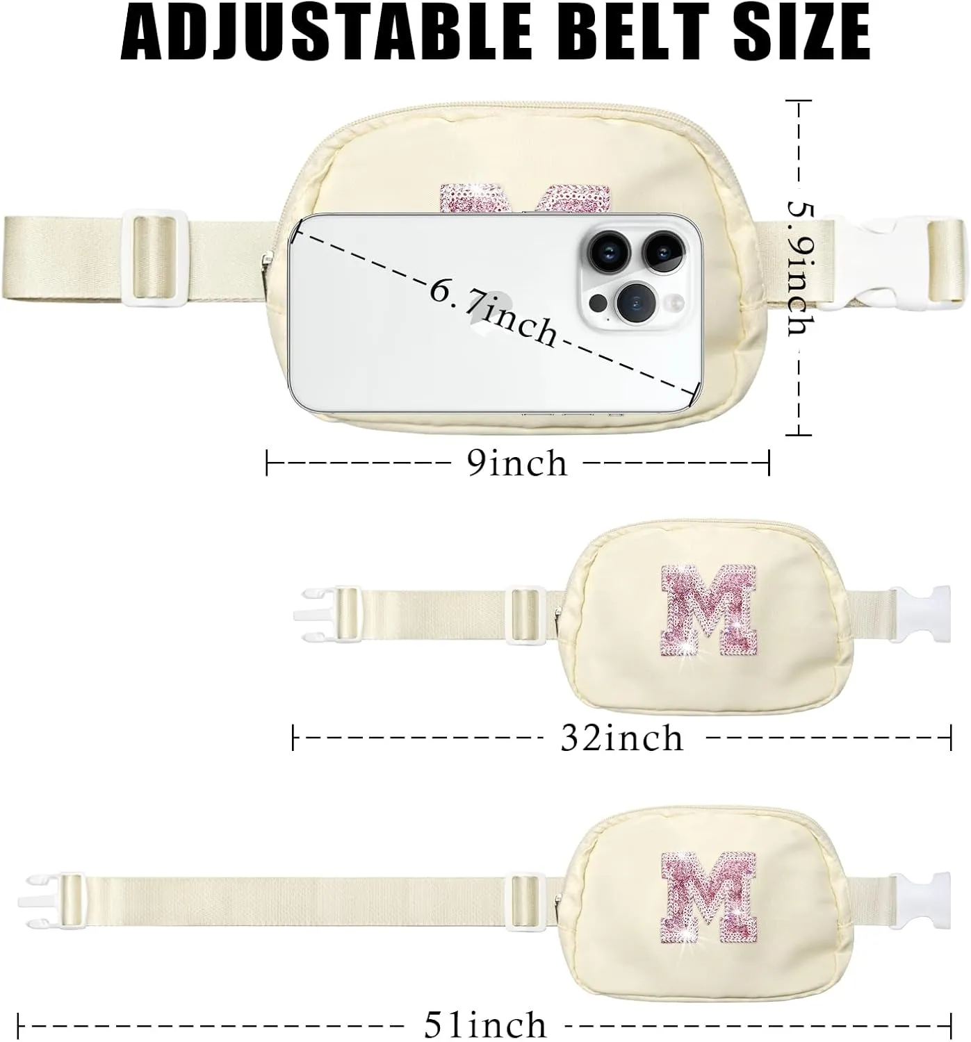 Birthday Gifts for 3 4 5 6 7 8 9 10 11 12 13 Year Old Girls Teens Kids,Initial Fanny Packs for Girls,Personalized Belt Bag for Daughter Sister,Cute Fashion Stuff,Monogrammed Gifts M