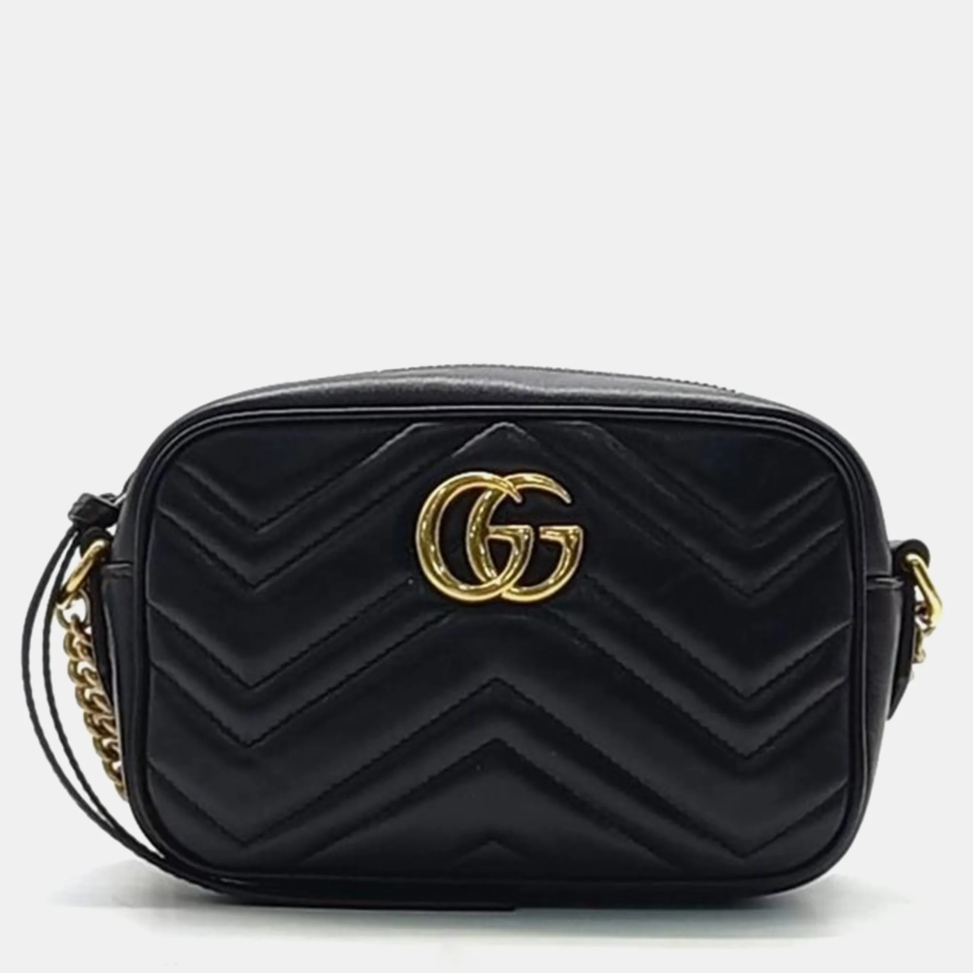 Black Calfskin Matelasse Mini GG Marmont Camera Crossbody Bag