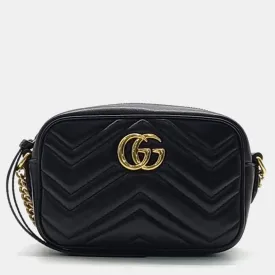 Black Calfskin Matelasse Mini GG Marmont Camera Crossbody Bag