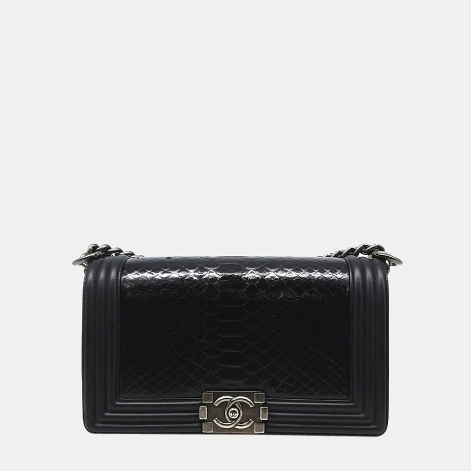 Black Python Leather Boy Bag