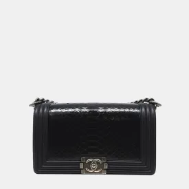 Black Python Leather Boy Bag