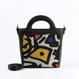 Black Top Handle Handbag Black Lines Art
