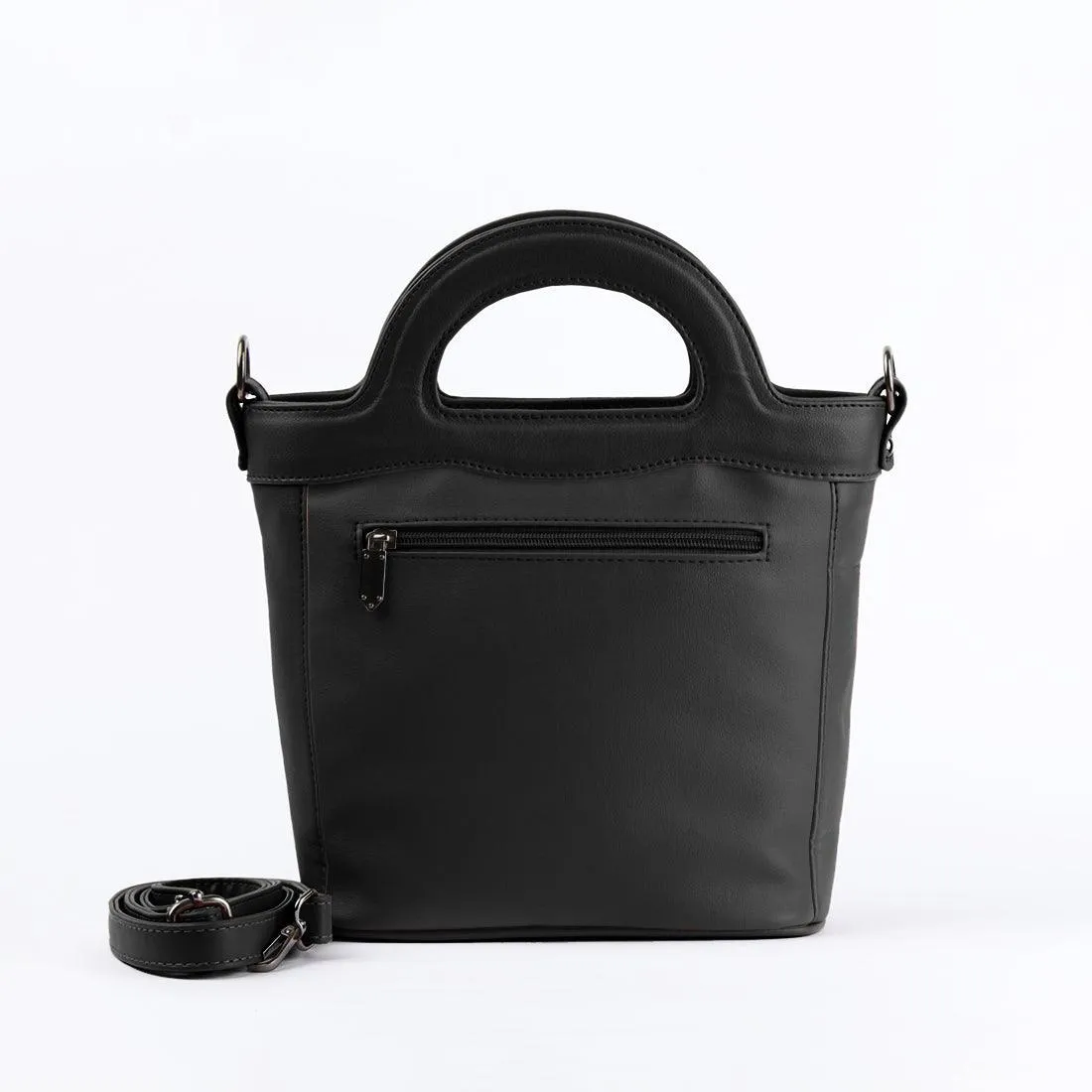 Black Top Handle Handbag Black Lines Art