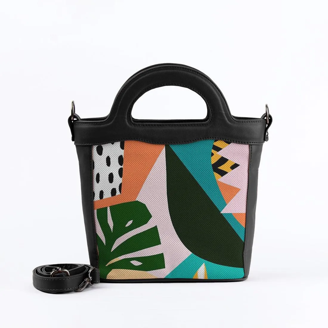 Black Top Handle Handbag Summer Art