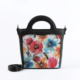 Black Top Handle Handbag White Floral