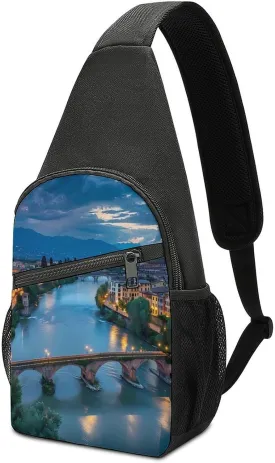 Bridge Ponte Degli Alpini at River Brenta Sling Bag Travel Daypack Crossbody Shoulder Backpack for Hiking Cycling