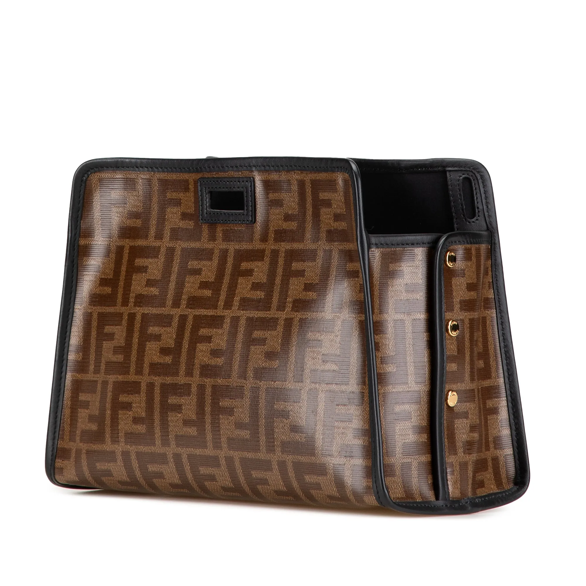 Brown Fendi Small Zucca Coated Canvas Peekaboo Defender Clutch Bag