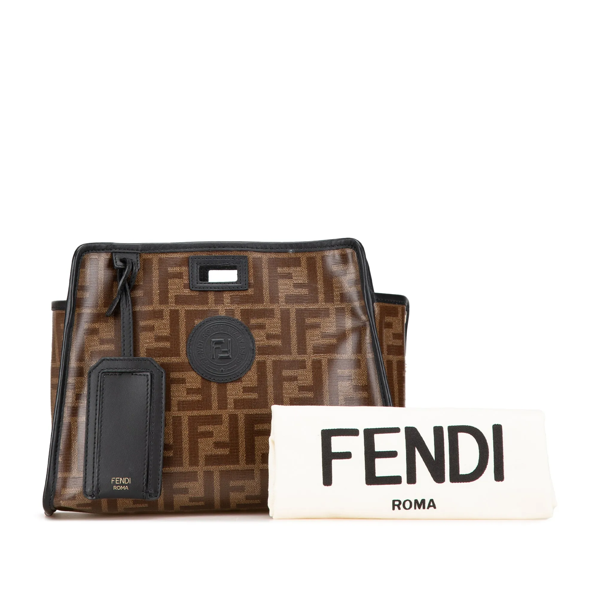 Brown Fendi Small Zucca Coated Canvas Peekaboo Defender Clutch Bag