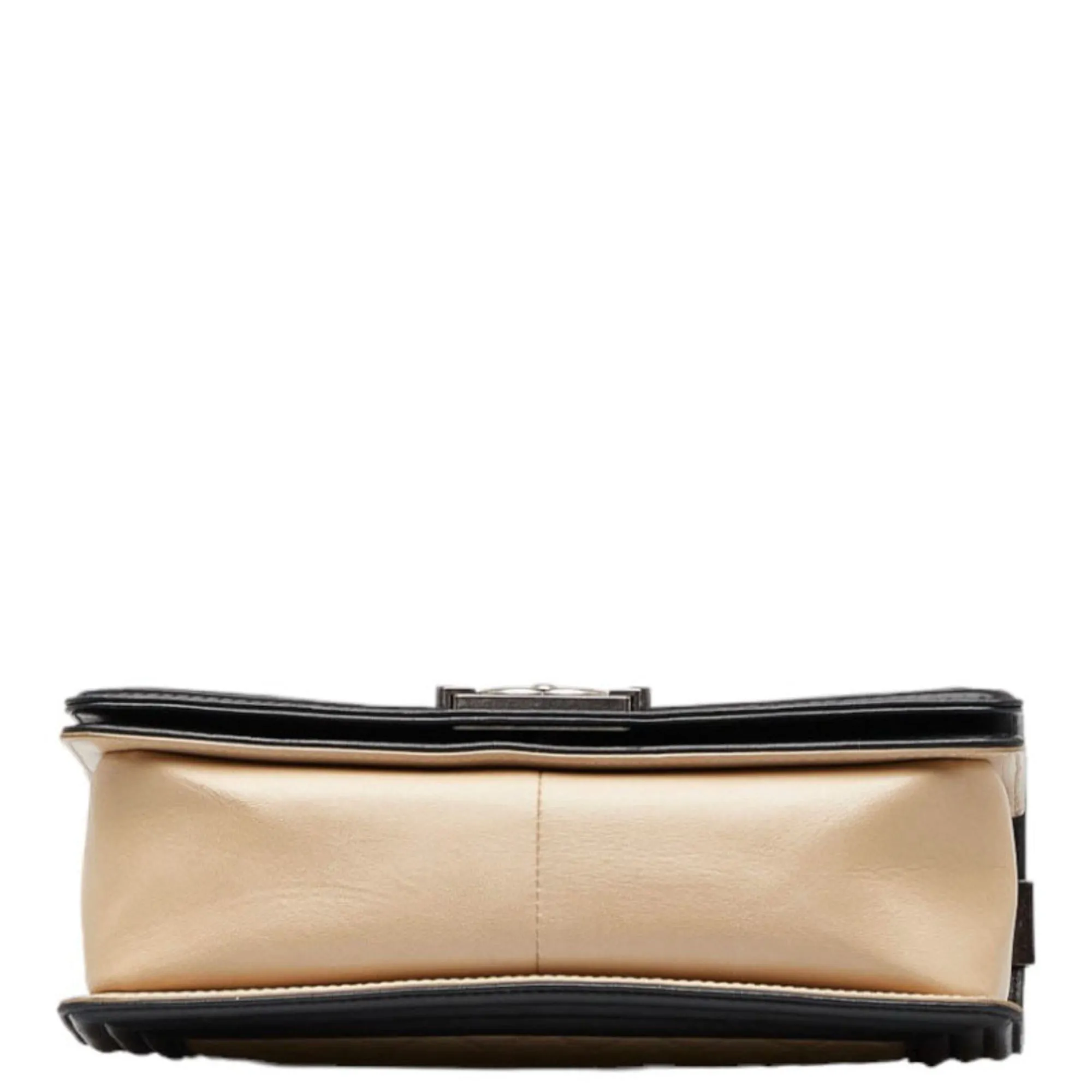 CHANEL Boy Coco Mark Bicolor Chain Shoulder Bag Beige Black Lambskin Ladies