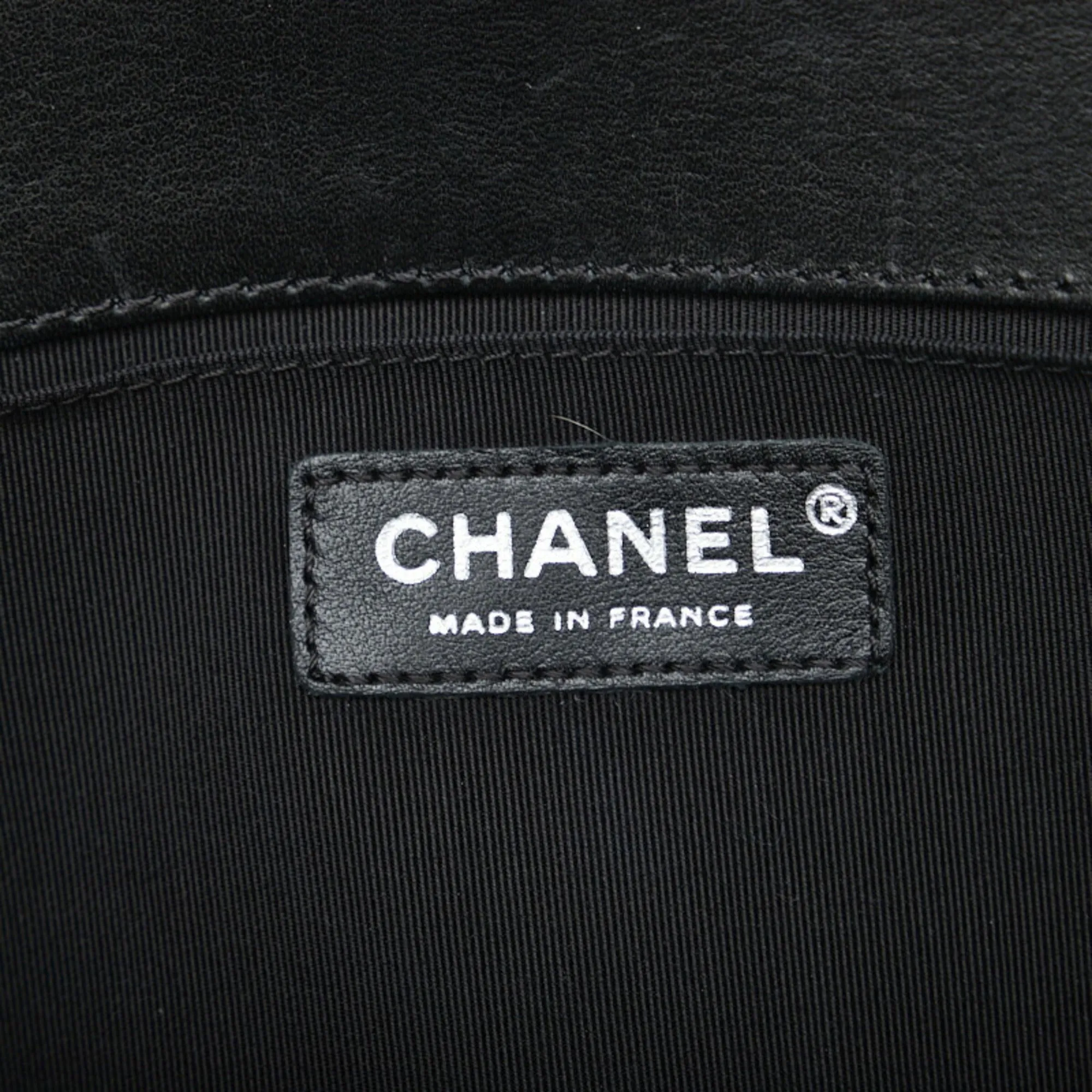 CHANEL Boy Coco Mark Bicolor Chain Shoulder Bag Beige Black Lambskin Ladies
