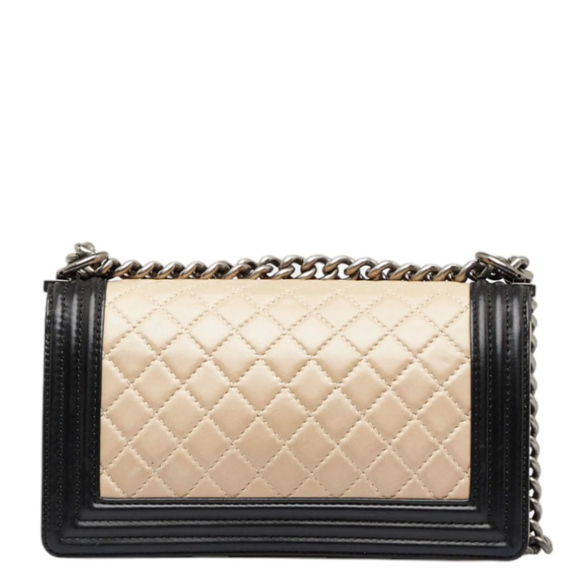 CHANEL Boy Coco Mark Bicolor Chain Shoulder Bag Beige Black Lambskin Ladies