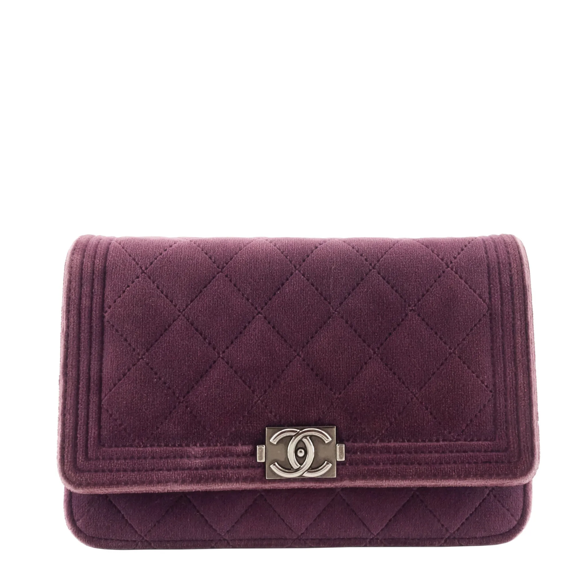 CHANEL Boy Quilted Velvet Wallet on Chain Bag