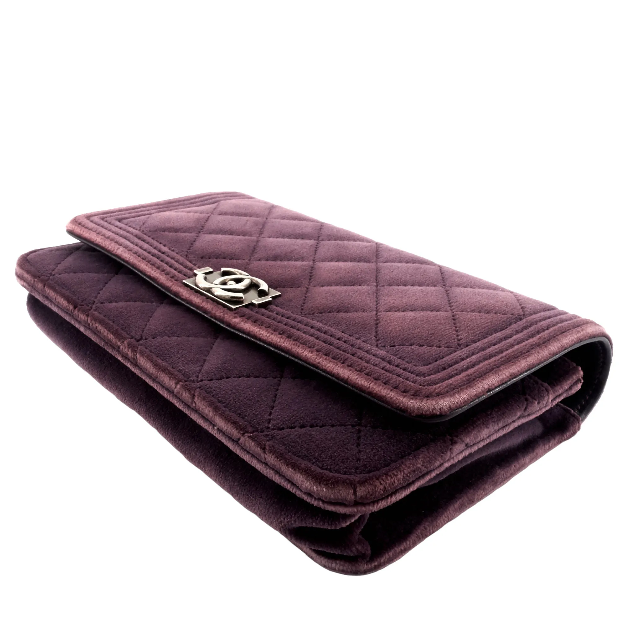 CHANEL Boy Quilted Velvet Wallet on Chain Bag