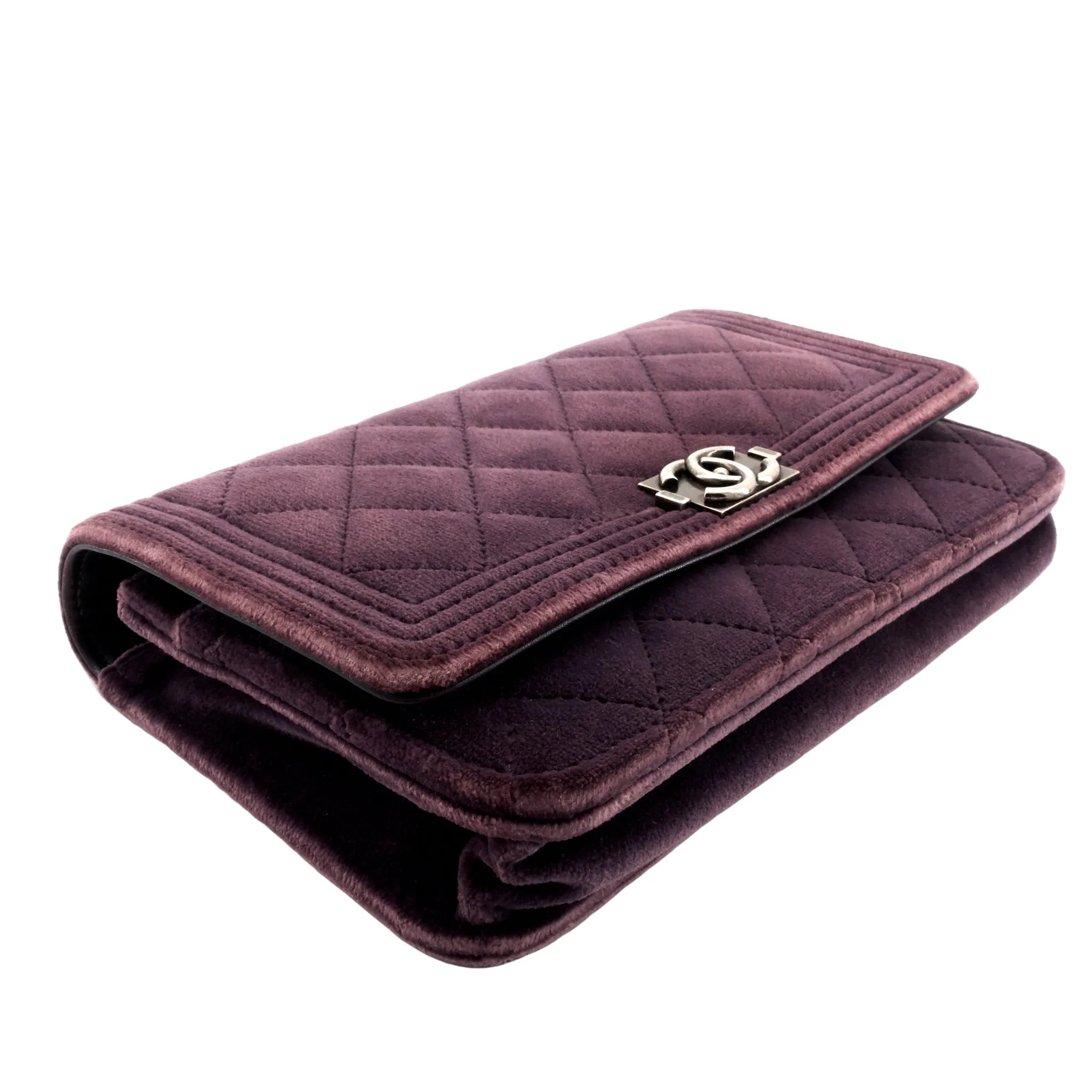 CHANEL Boy Quilted Velvet Wallet on Chain Bag