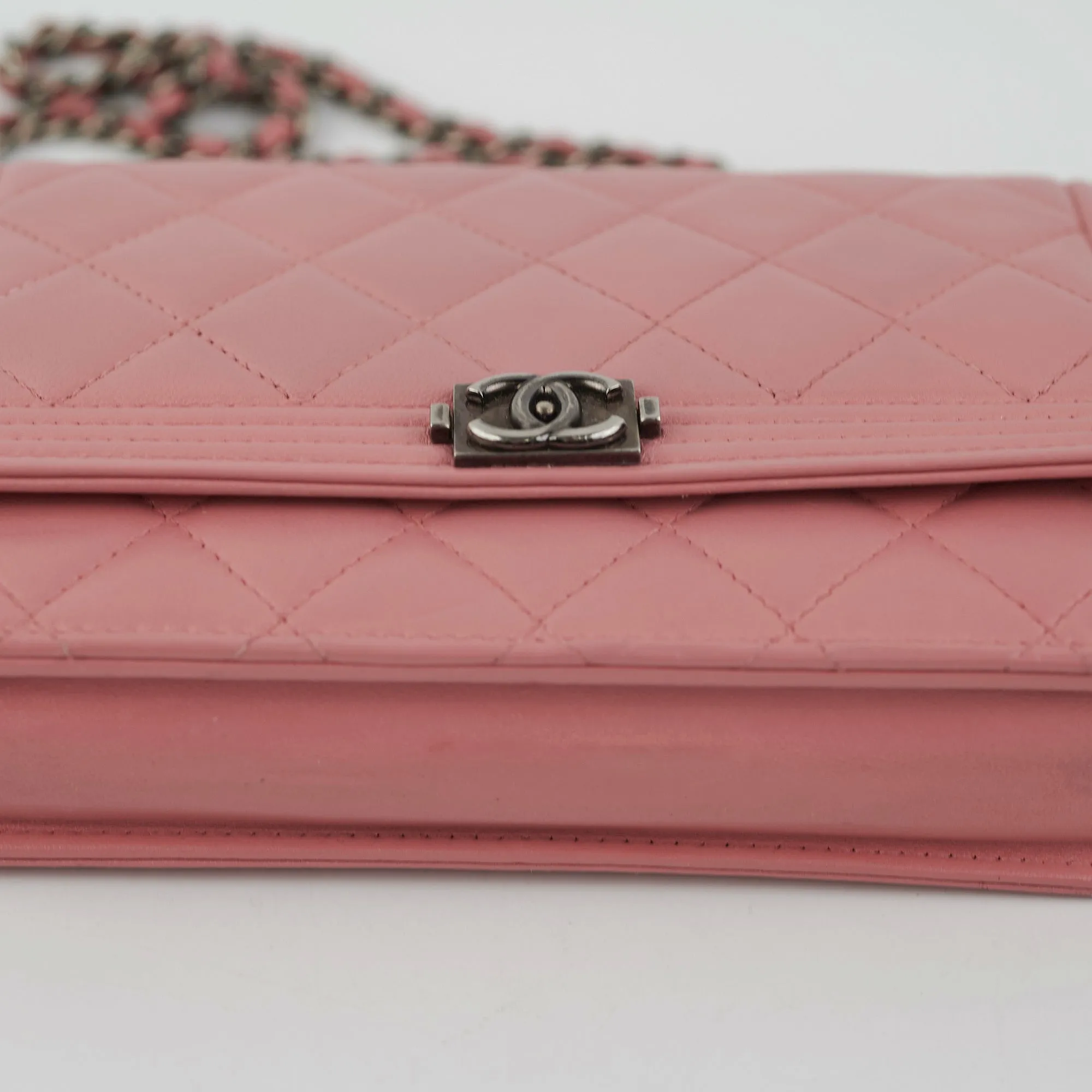 Chanel Boy Wallet On Chain Woc Lambskin Pink
