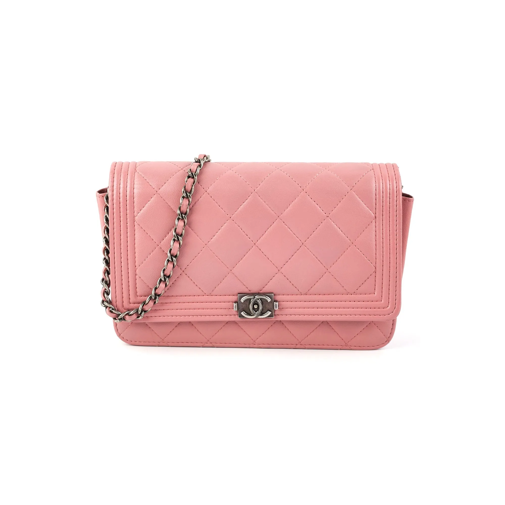 Chanel Boy Wallet On Chain Woc Lambskin Pink