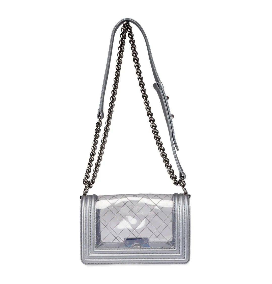 CHANEL METALLIC LAMBSKIN PVC QUILTED SMALL BOY BAG