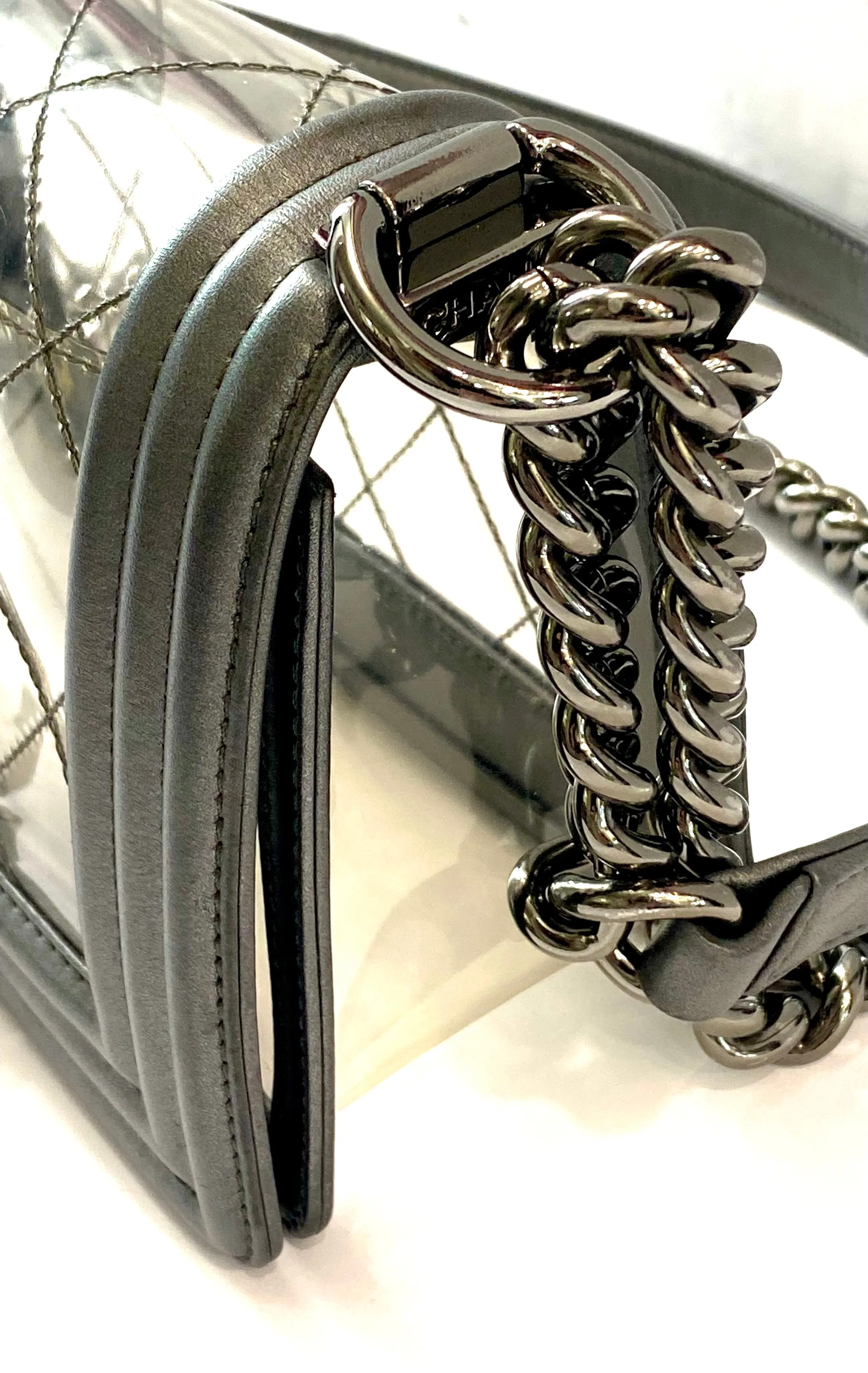 CHANEL METALLIC LAMBSKIN PVC QUILTED SMALL BOY BAG