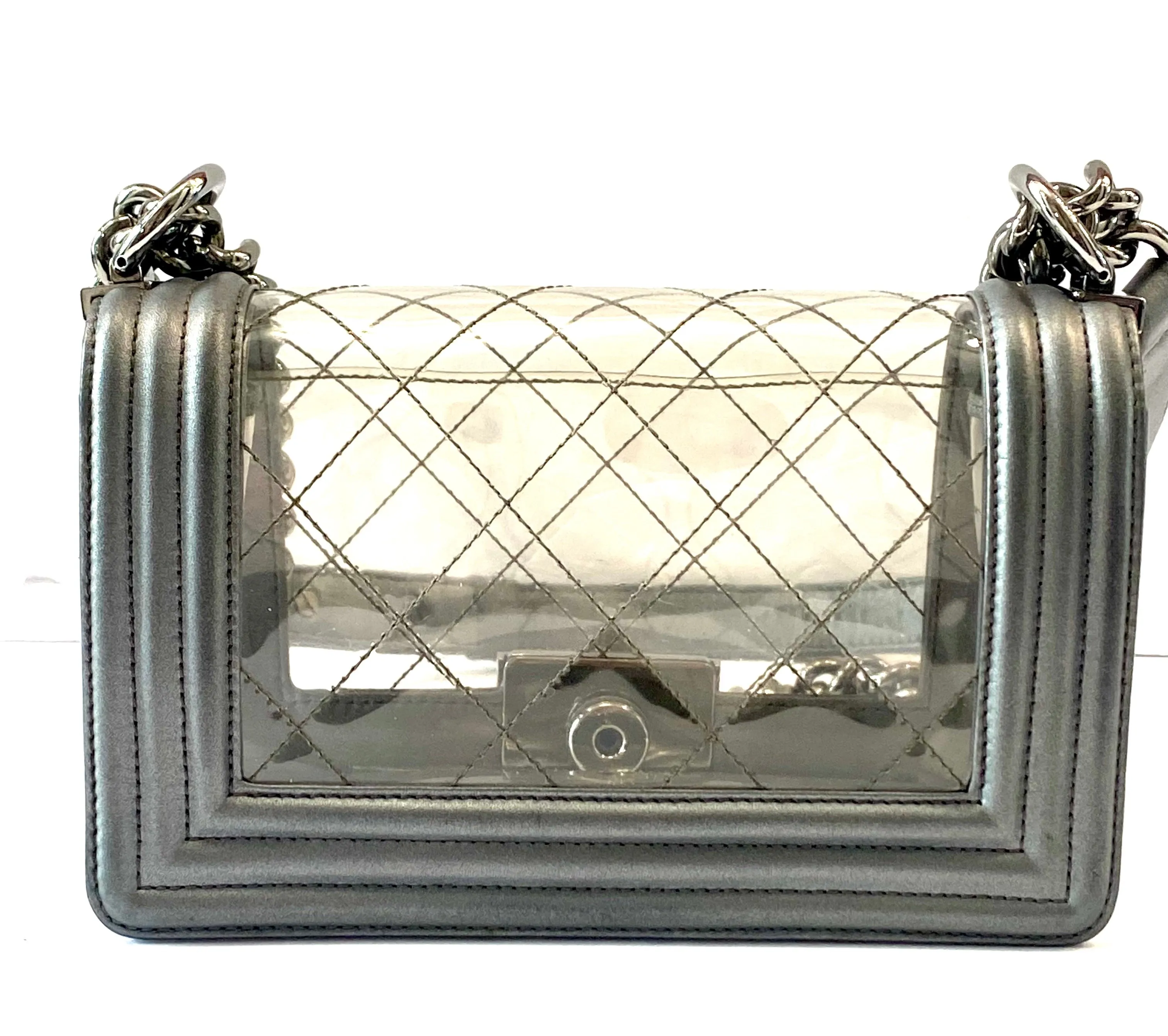 CHANEL METALLIC LAMBSKIN PVC QUILTED SMALL BOY BAG