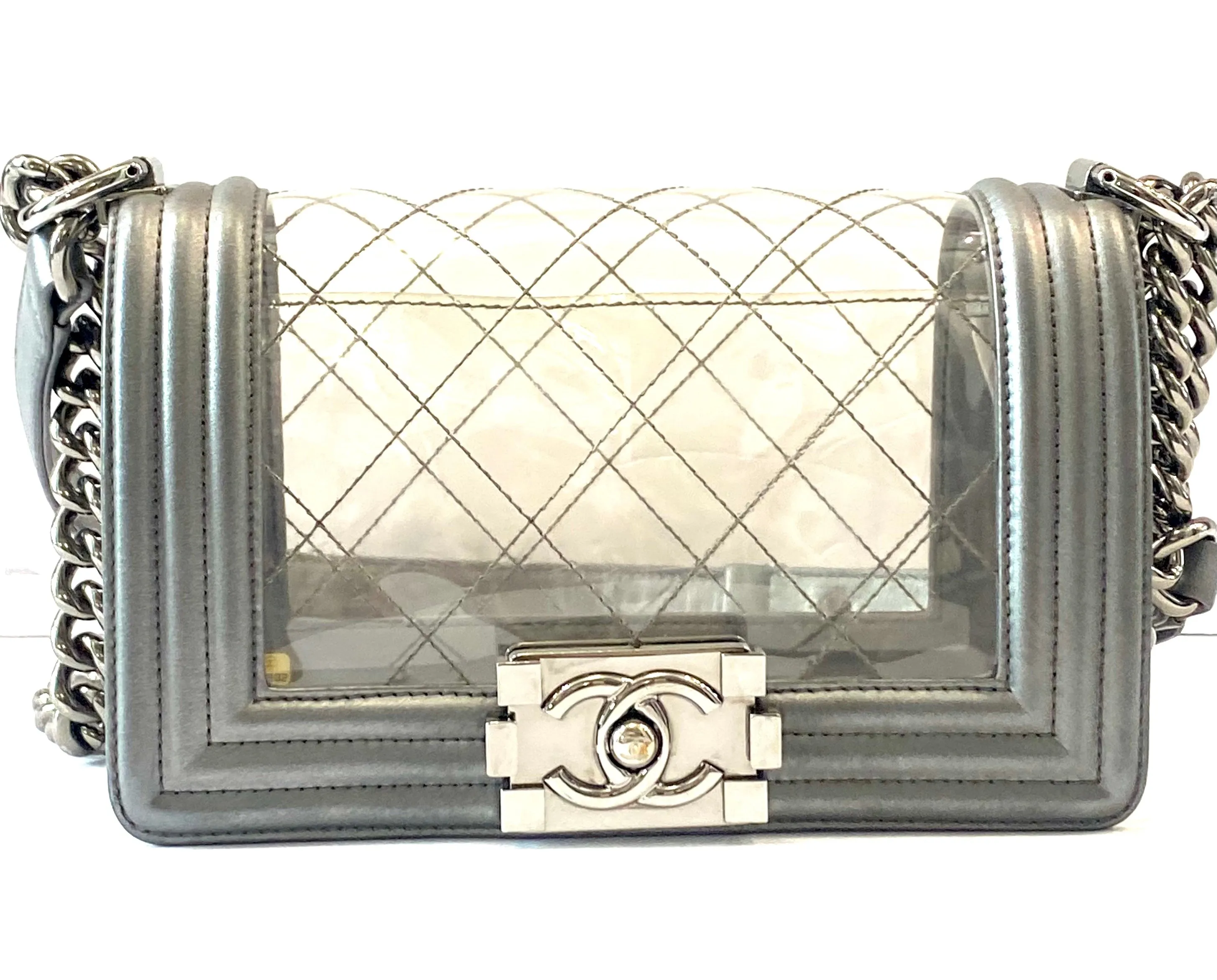 CHANEL METALLIC LAMBSKIN PVC QUILTED SMALL BOY BAG