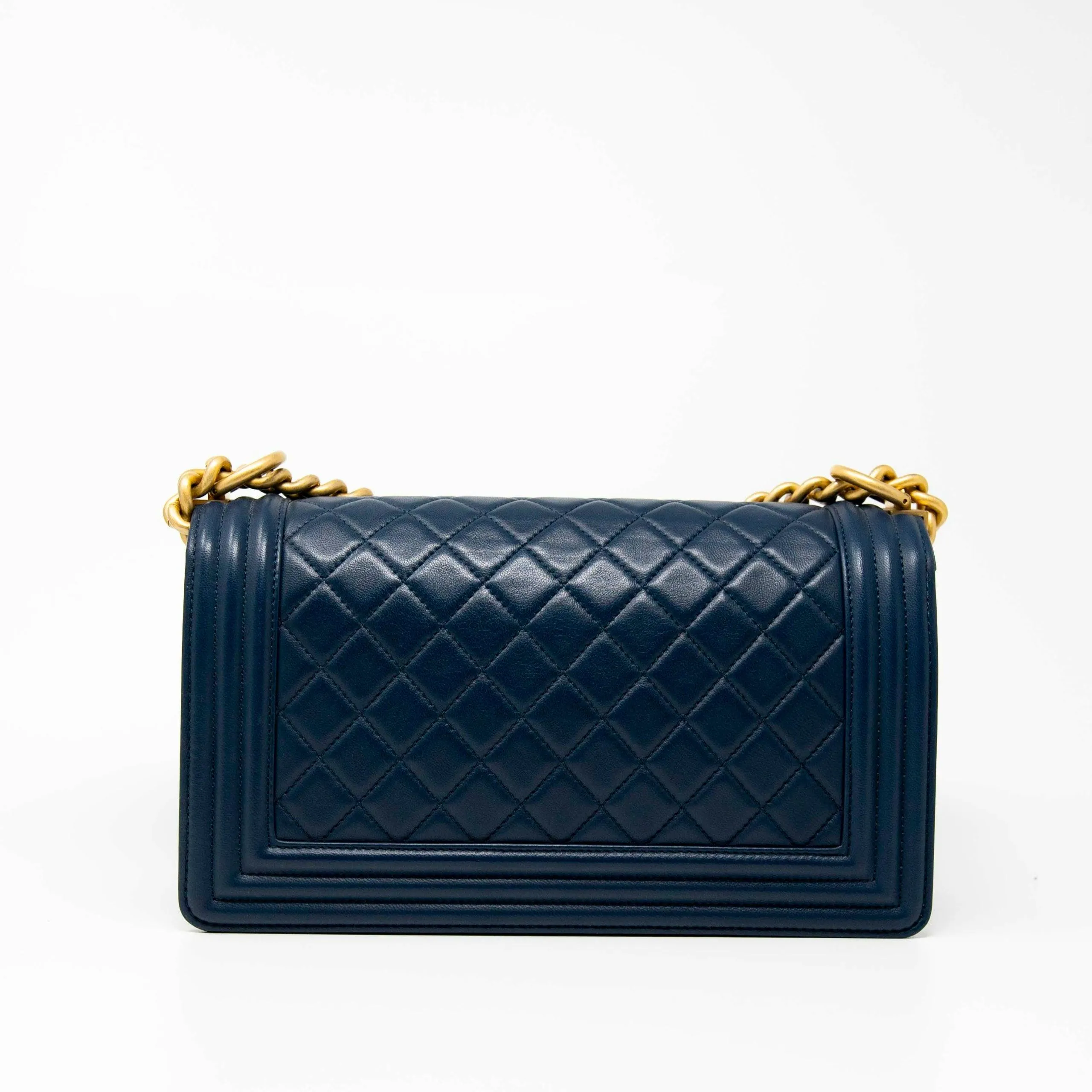 Chanel Navy Lambskin Medium Boy Bag