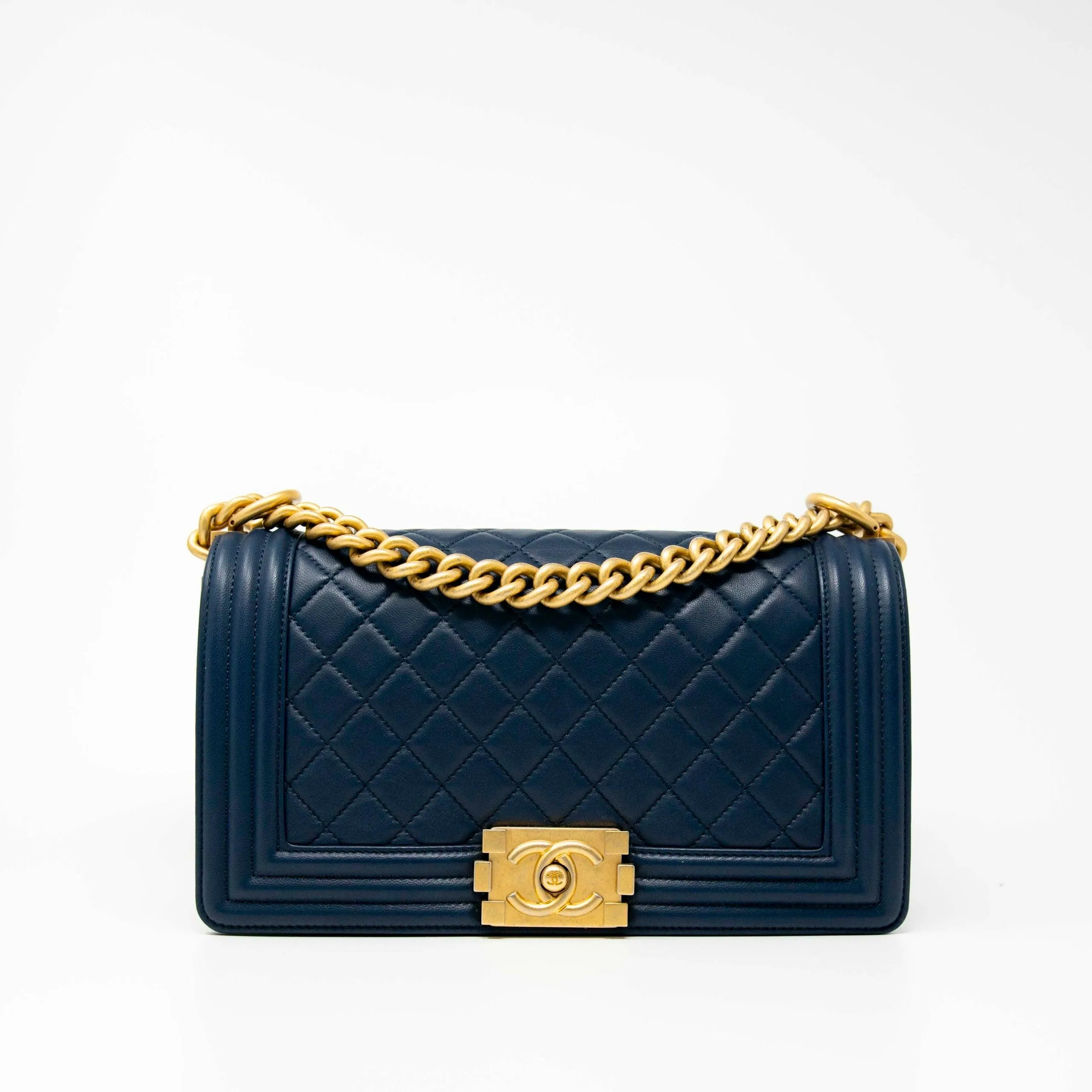 Chanel Navy Lambskin Medium Boy Bag