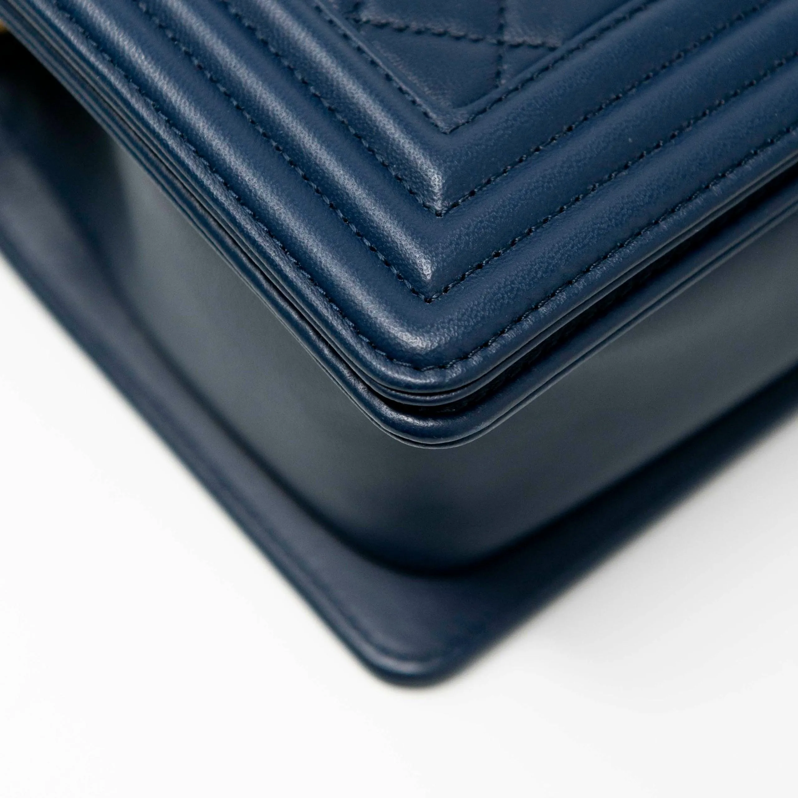 Chanel Navy Lambskin Medium Boy Bag