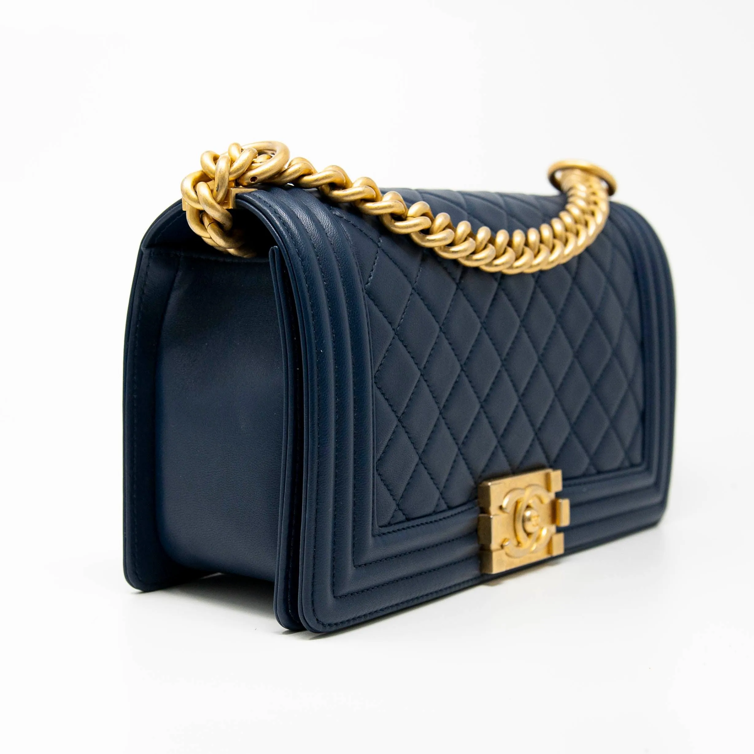 Chanel Navy Lambskin Medium Boy Bag