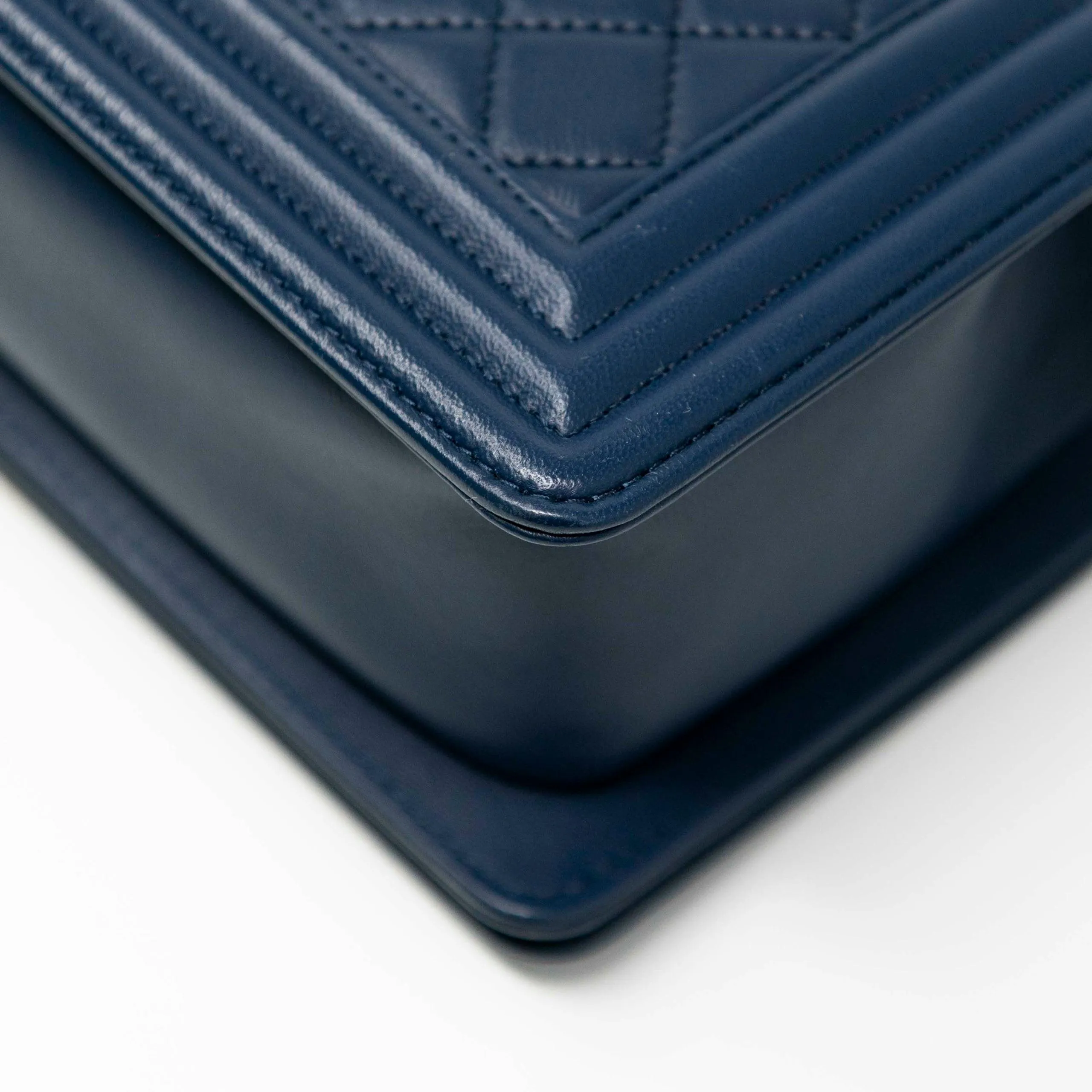 Chanel Navy Lambskin Medium Boy Bag