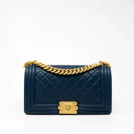 Chanel Navy Lambskin Medium Boy Bag