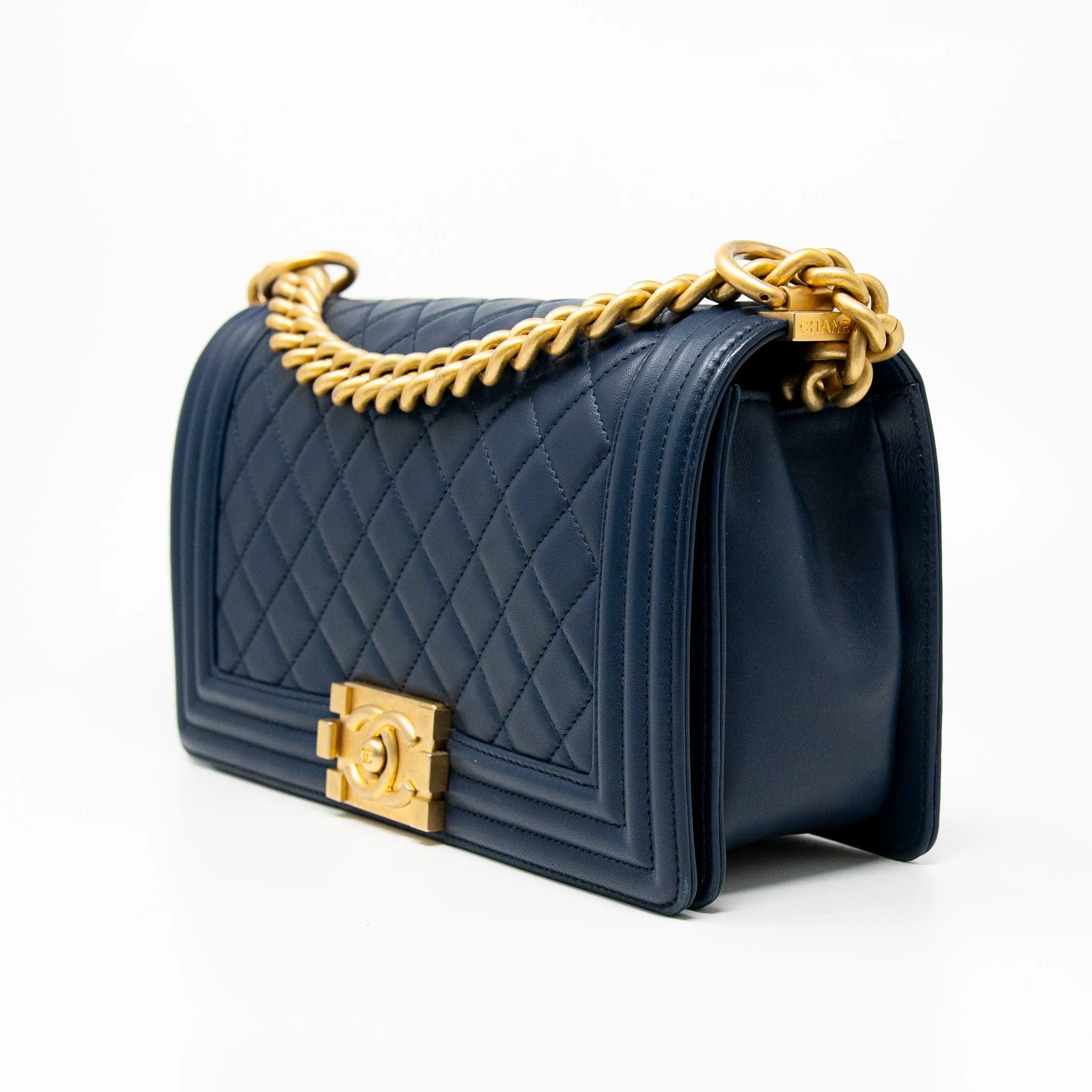 Chanel Navy Lambskin Medium Boy Bag