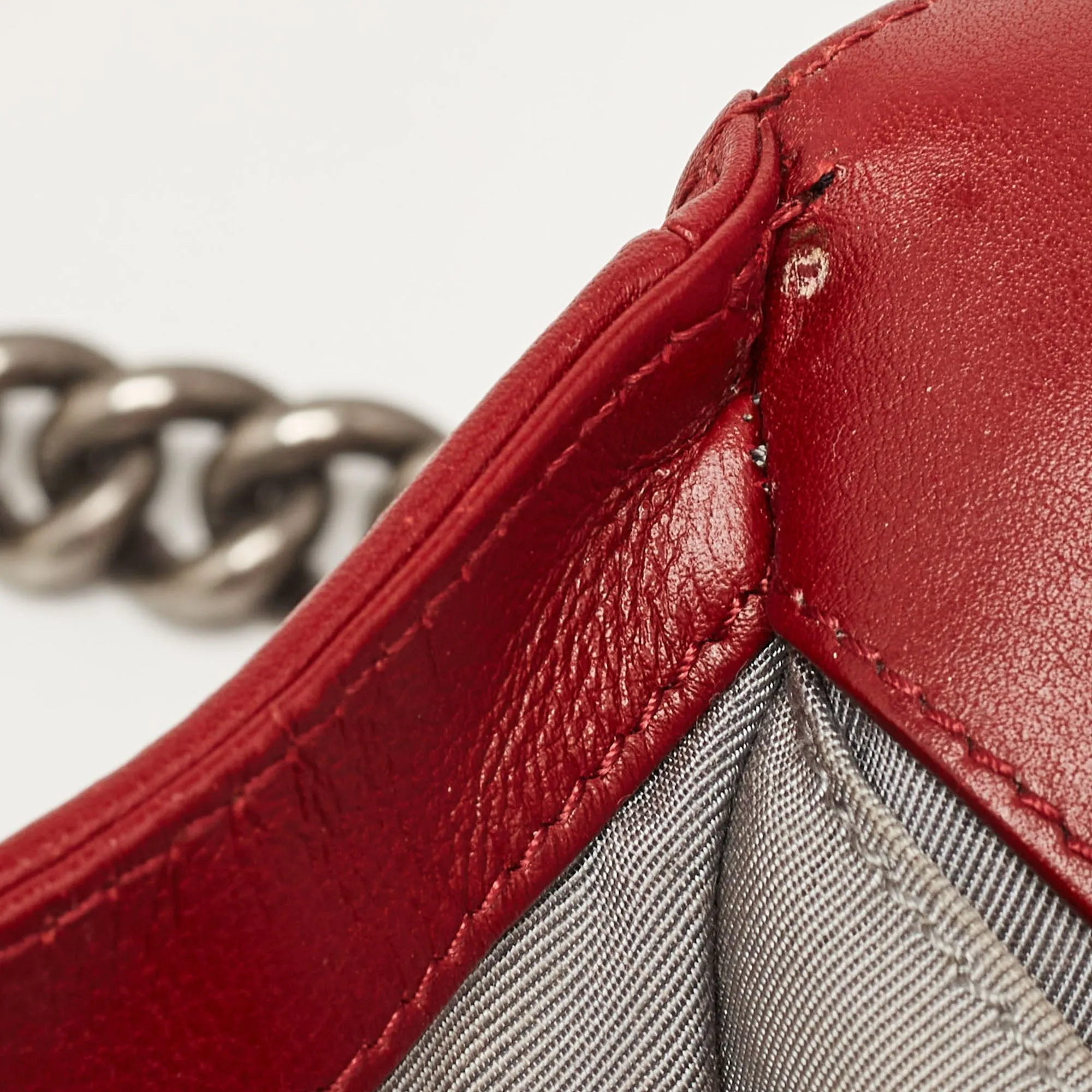 CHANEL Red Chevron Leather Medium Boy Bag