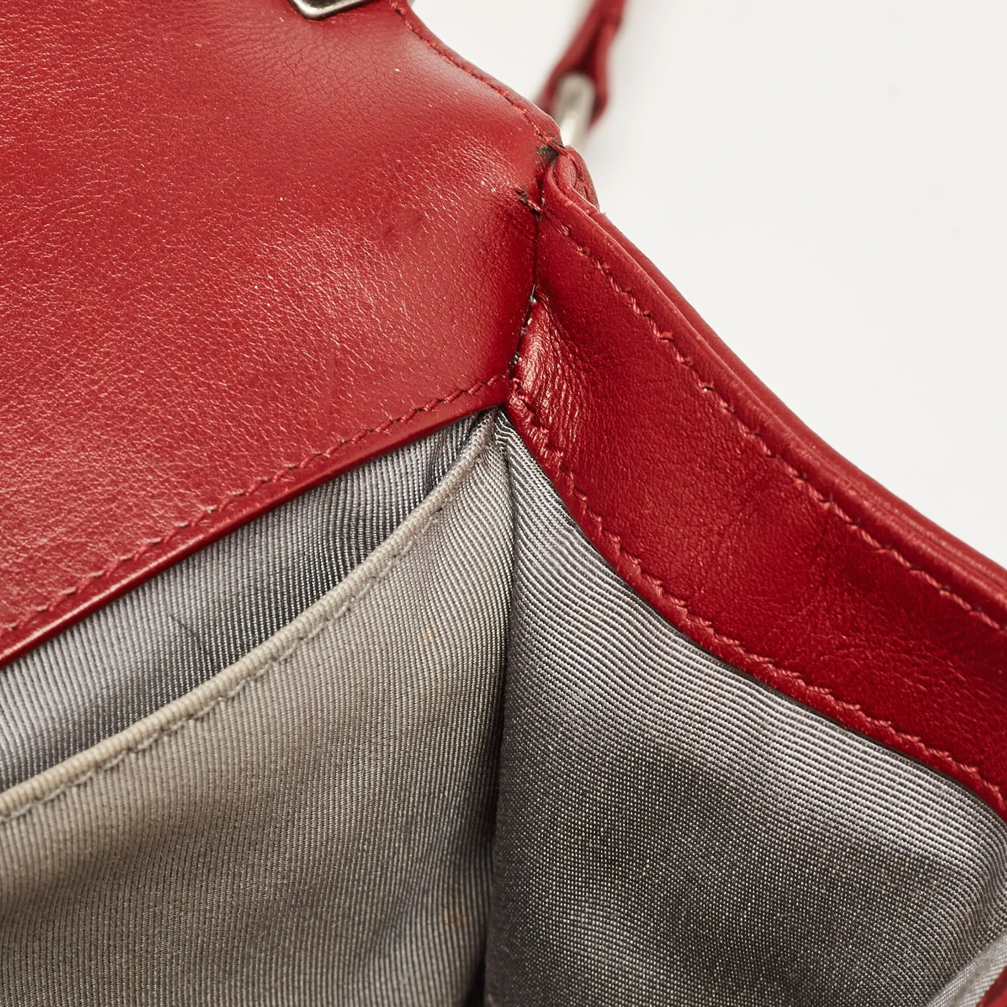 CHANEL Red Chevron Leather Medium Boy Bag