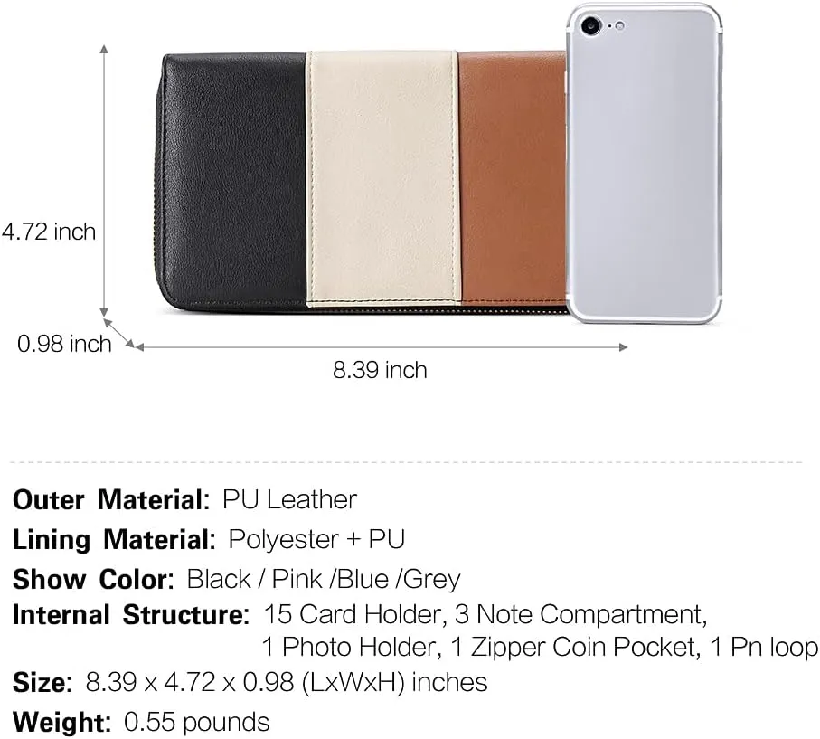 CLUCI Womens Wallet RFID Bifold Wristlet Large