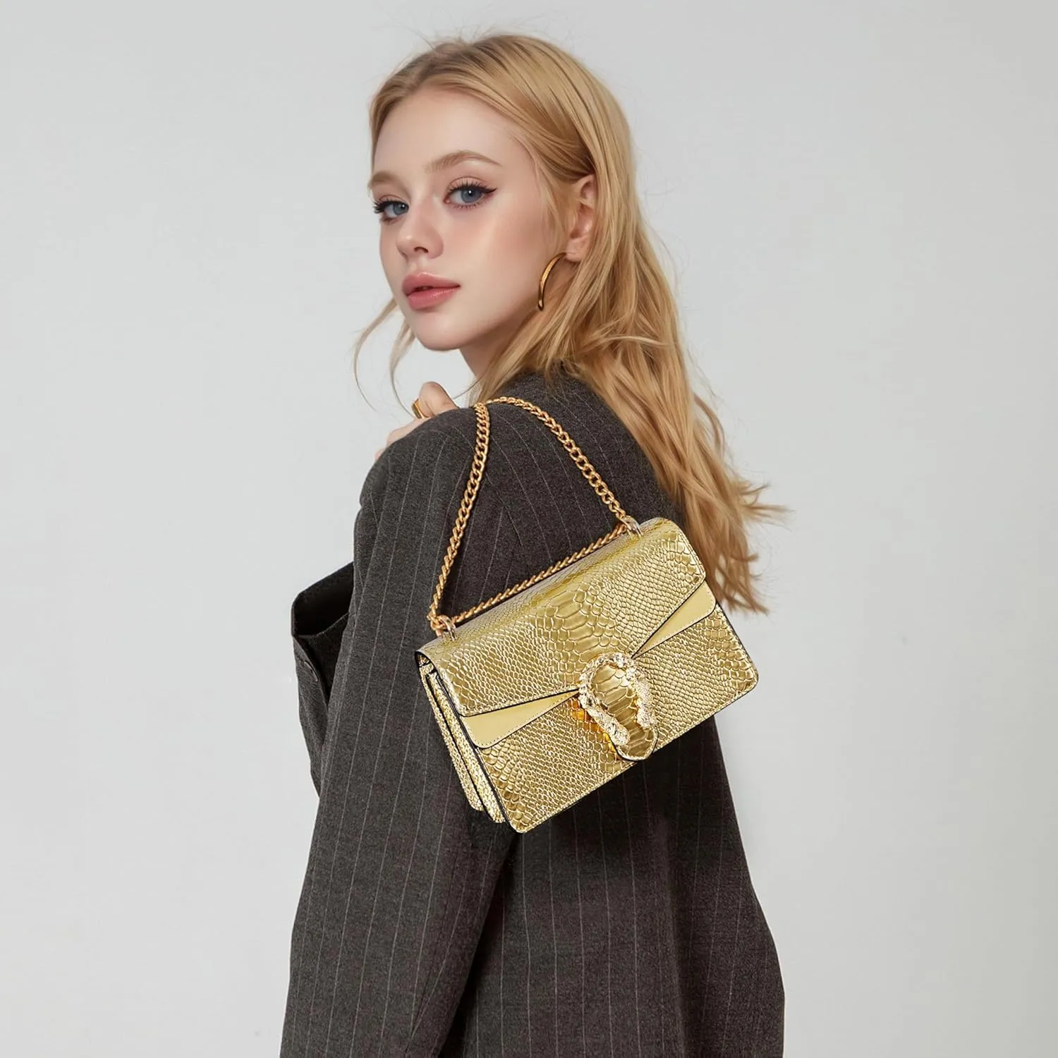 Crossbody Chain Purses for Women - Crocodile Snake Pattern Leather Shoulder Handbags Evening Clutch Satchel Bags