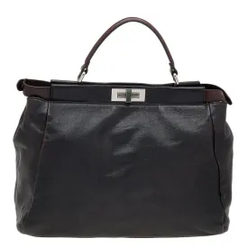 Fendi /dark Leather Large Peekaboo Top Handle Bag