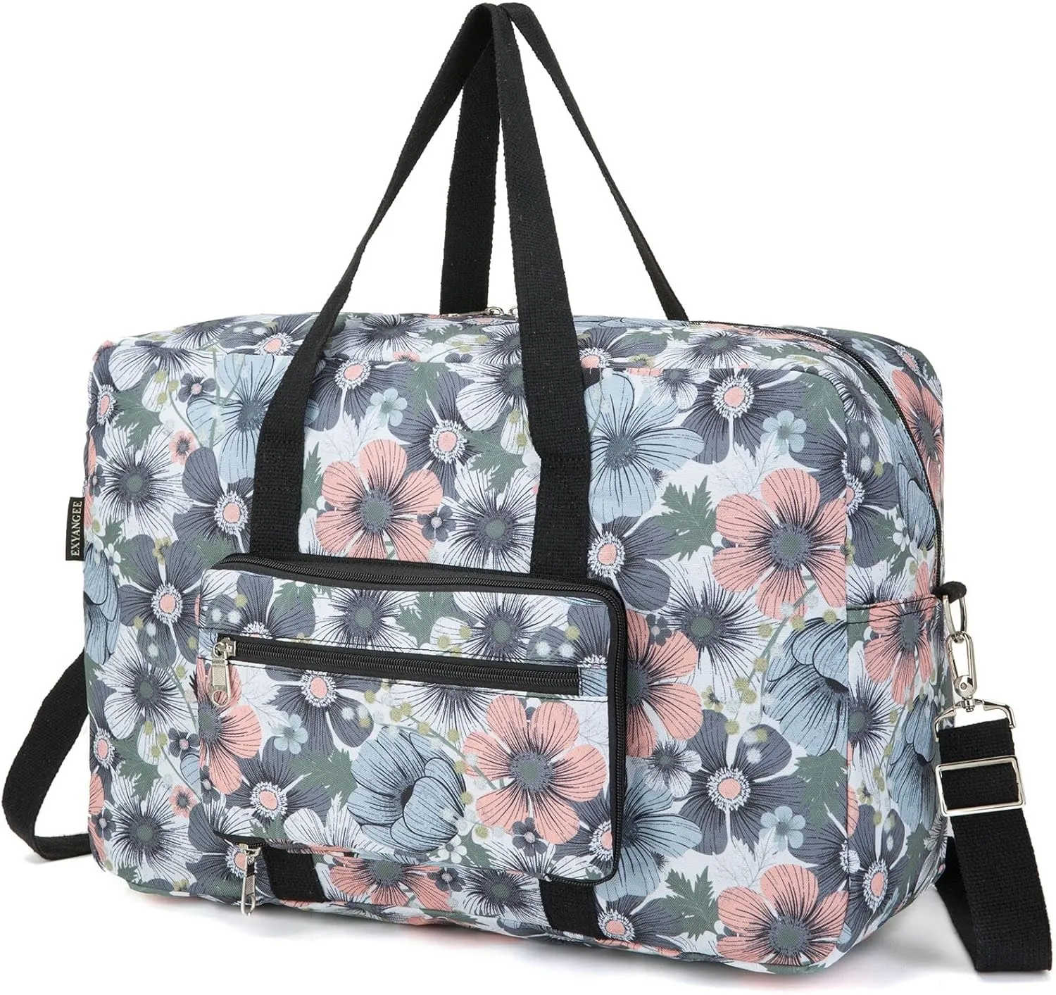 Foldable Travel Duffel Bag, Medium Women's Weekender and Overnight bag carry on Luggage bag for Women(Blue Flower)