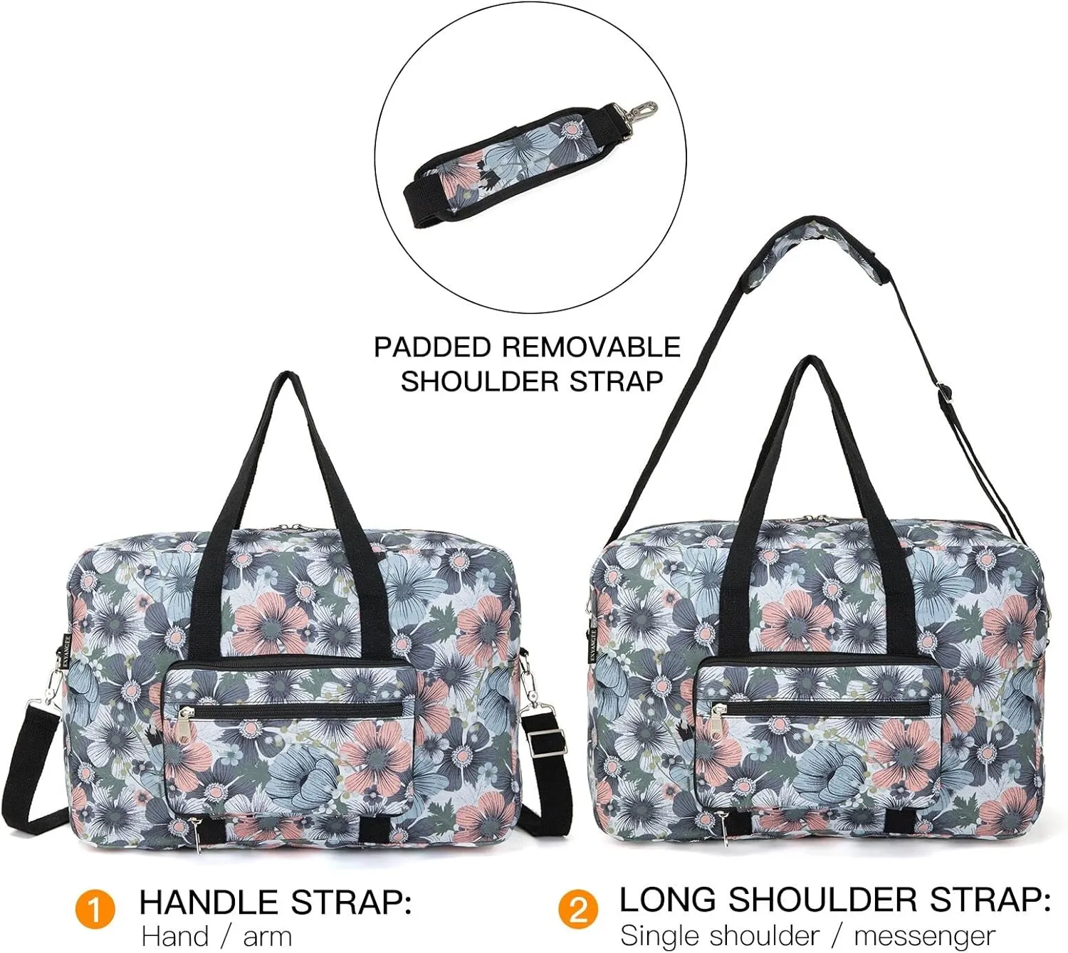 Foldable Travel Duffel Bag, Medium Women's Weekender and Overnight bag carry on Luggage bag for Women(Blue Flower)