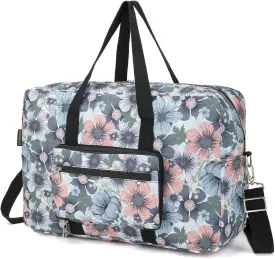 Foldable Travel Duffel Bag, Medium Women's Weekender and Overnight bag carry on Luggage bag for Women(Blue Flower)
