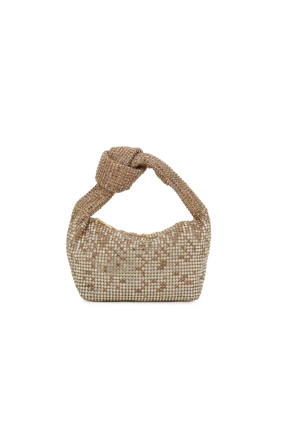 Gold Crystal Top Handle Bag With Knot Details