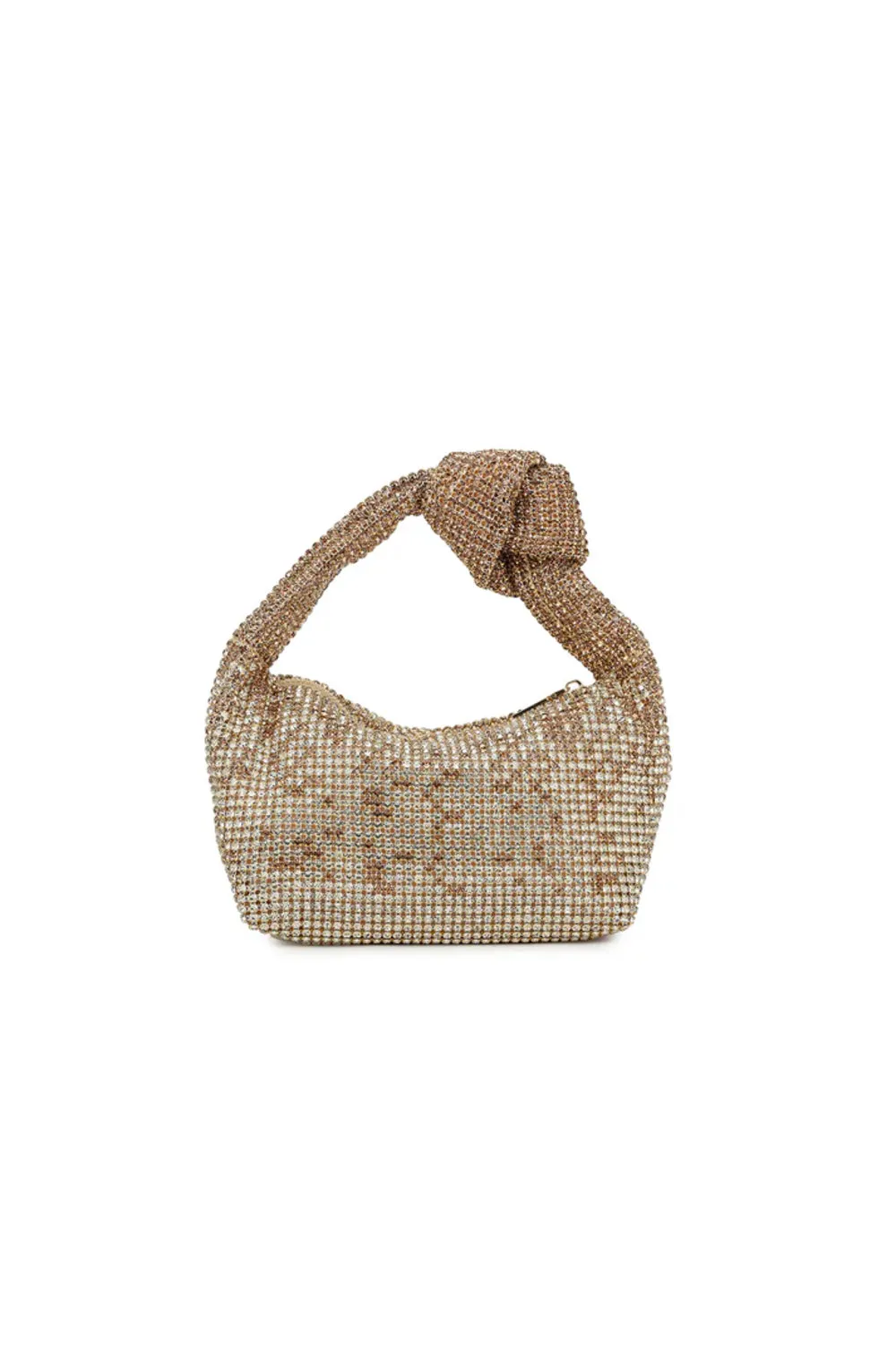 Gold Crystal Top Handle Bag With Knot Details