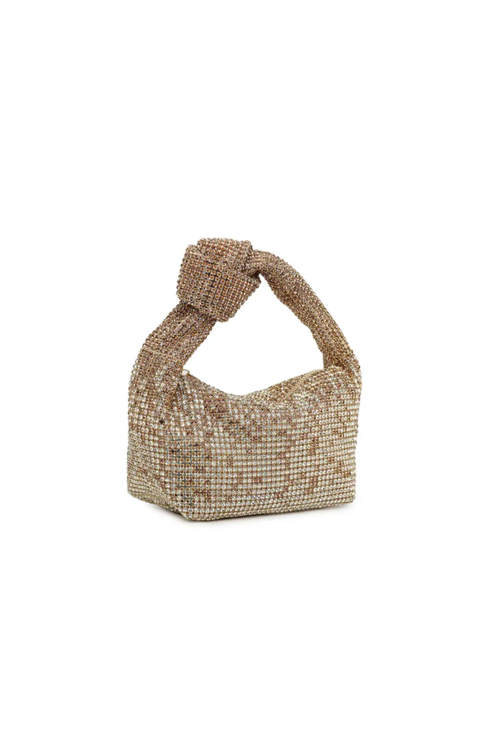 Gold Crystal Top Handle Bag With Knot Details