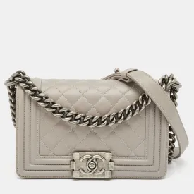 Grey Quilted Leather Small Boy Flap Bag