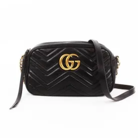 Gucci  GG Marmont Black Leather Flap Bag Medium Size